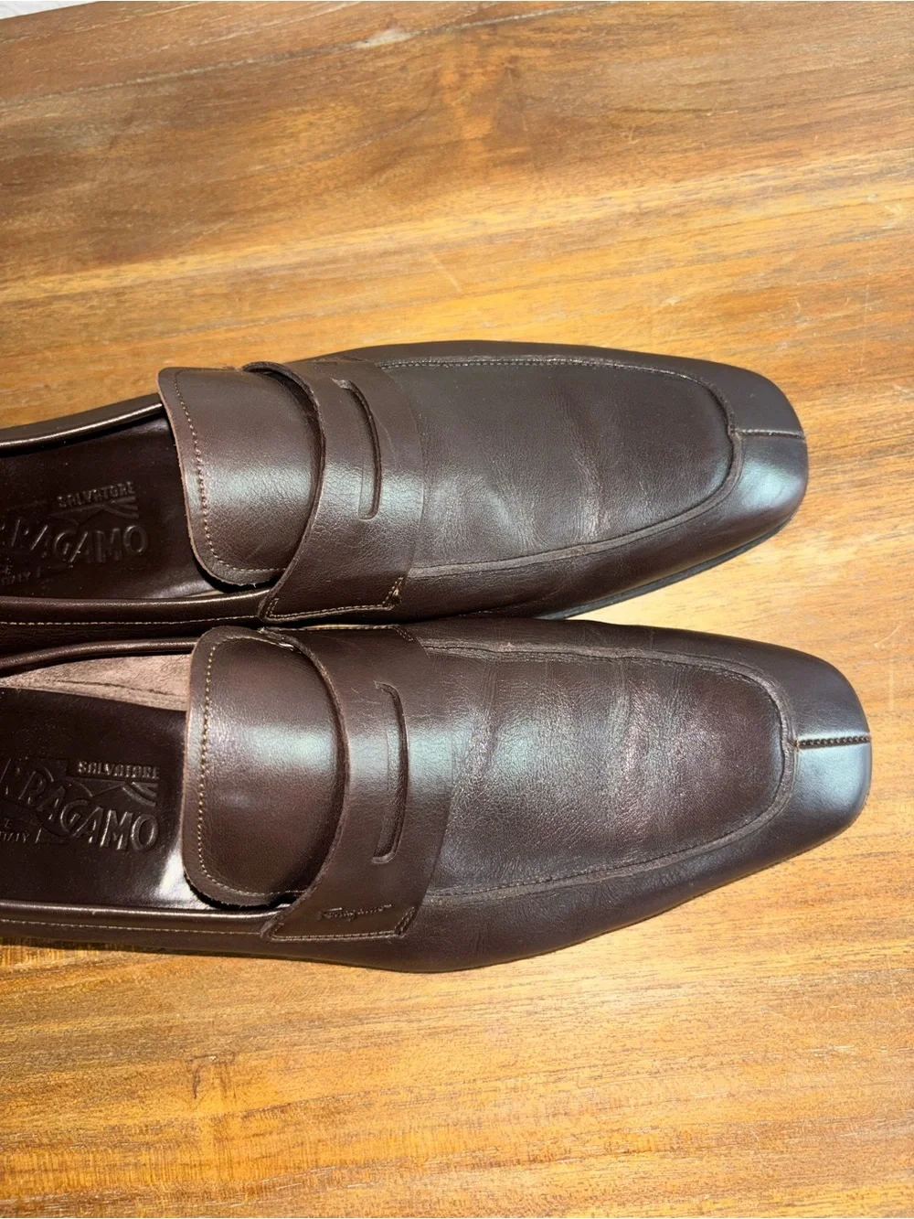 SALVATORE FERRAGAMO LC 35203 Penny Leather Loafers Dark Brown Men Sz 9
